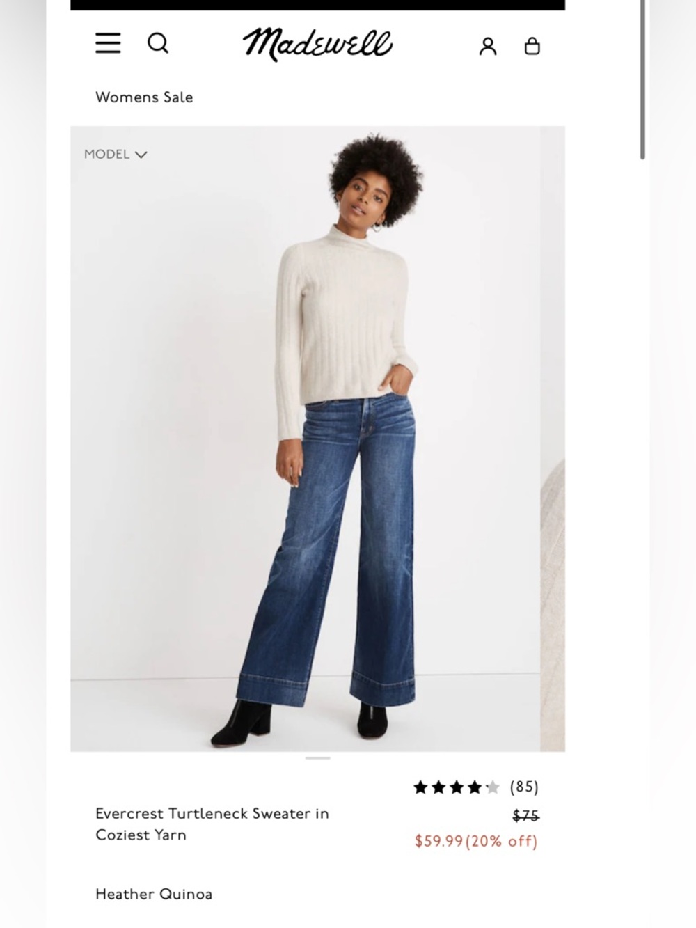 Madewell Evercrest Turtleneck Sweater in Coziest Yarn XS